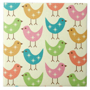 Mid Century Modern Colorful Atomic Birds Pattern Ceramic Tile