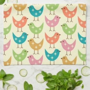 Mid Century Modern Colorful Atomic Birds Pattern Kitchen Towel