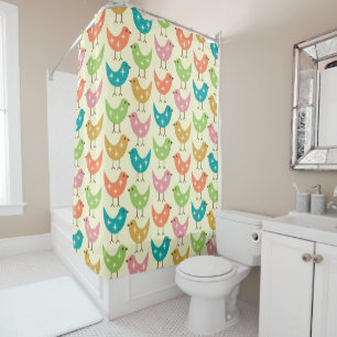 Mid Century Modern Colorful Atomic Birds Pattern Shower Curtain