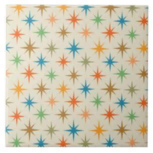 Mid Century Modern Colorful Atomic Starburst Ceramic Tile