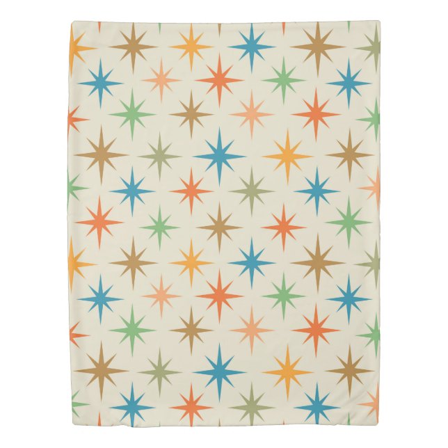 Mid century modern colorful atomic starburst  duvet cover (Front)