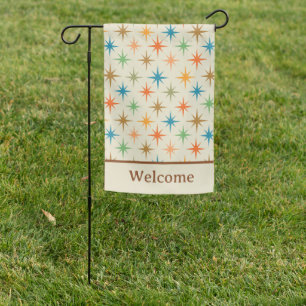 Mid century modern colorful atomic starburst   garden flag