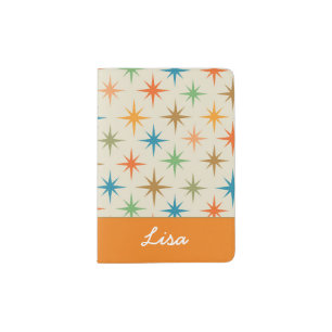 Mid Century Modern Colorful Atomic Starburst  Name Passport Holder