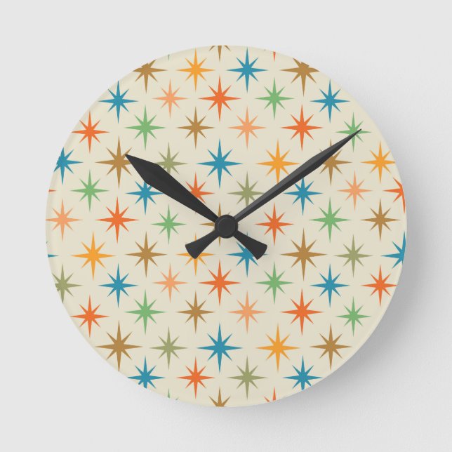 Mid Century Modern Colorful Atomic Starburst  Round Clock (Front)