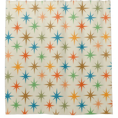 Mid Century Modern Colorful Atomic Starburst  Shower Curtain