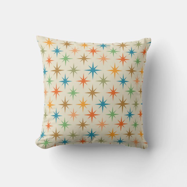 Mid century modern colorful atomic starburst  throw pillow (Front)