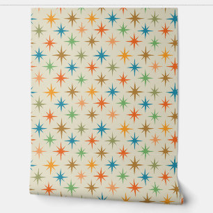 Mid Century Modern Colorful Atomic Starburst Wallpaper