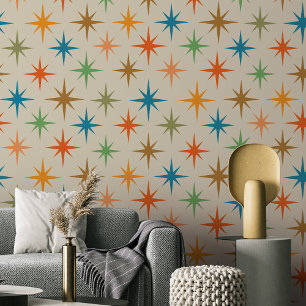 Mid Century Modern Colorful Atomic Starburst Wallpaper
