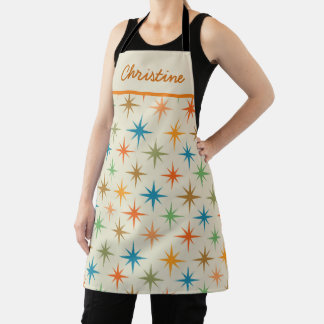 Mid century modern colorful atomic starbursts name apron