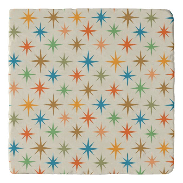 Mid century Modern Colorful Atomic Starbursts Trivet (Front)