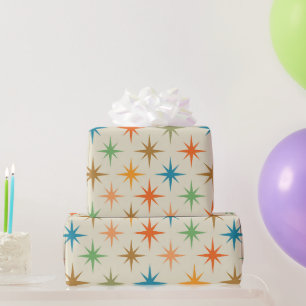 Mid century modern colorful atomic starbursts wrapping paper