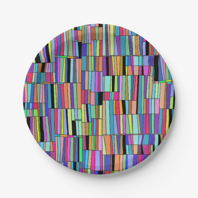 Mid Century Modern Colorful bookshelf Paper Plates (Front)