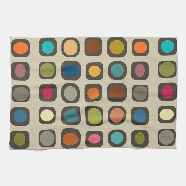Mid Century Modern Colorful Buttons Kitchen Towel (Horizontal)