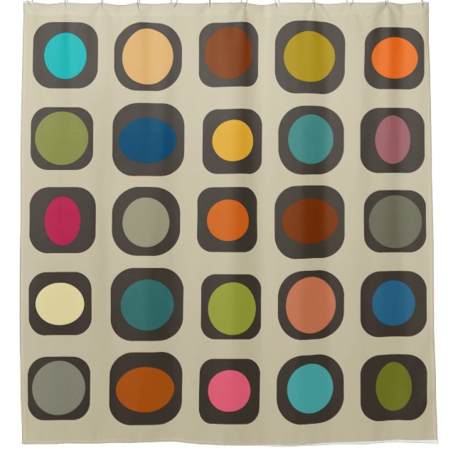 Mid Century Modern Colorful Buttons Shower Curtain (Front)