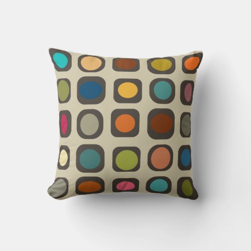 Mid Century Modern Colorful Buttons Throw Pillow