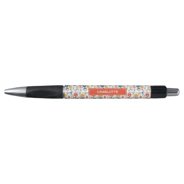 Mid Century Modern Colorful Floral Custom Name Pen (Front)