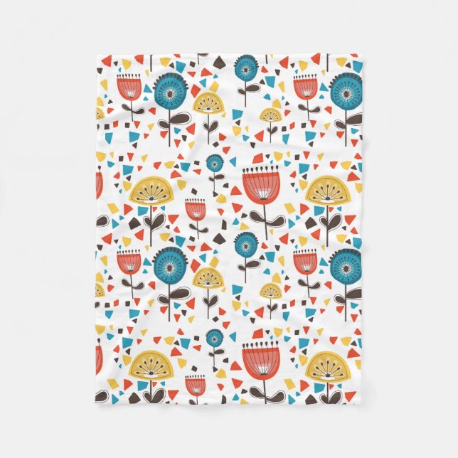 Mid Century Modern Colorful Floral Pattern Fleece Blanket (Front)
