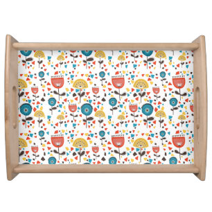 Mid Century Modern Colorful Floral Pattern Serving Tray