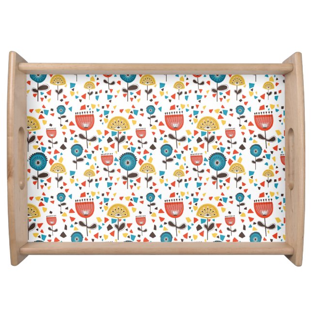 Mid Century Modern Colorful Floral Pattern Serving Tray (Front)