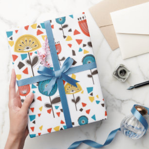 Mid Century Modern Colorful Floral Pattern Wrapping Paper