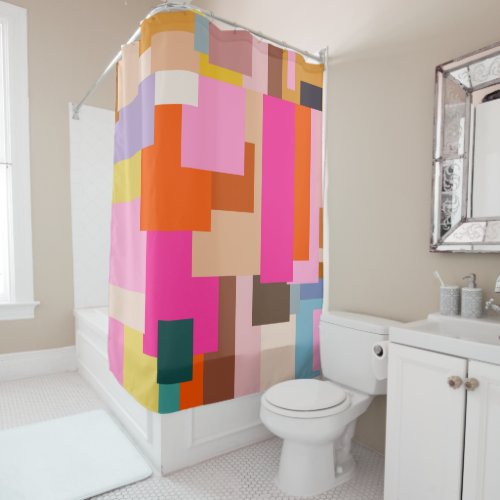 Mid Century Modern Colorful Geometric Abstract Shower Curtain