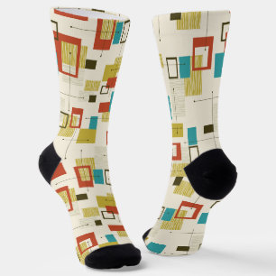 Mid-Century modern colorful geometric pattern Socks