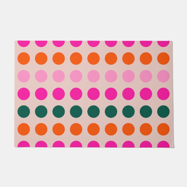 Mid Century Modern Colorful Geometric Polka Dots Doormat (Front)