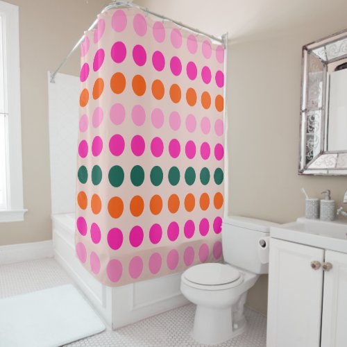 Mid Century Modern Colorful Geometric Polka Dots Shower Curtain