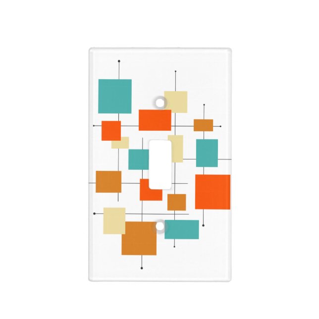 Mid Century Modern Colorful Geometric Squares Light Switch Cover (Front)