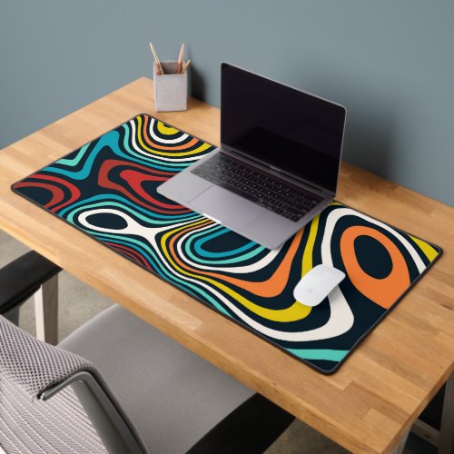 Mid_Century modern colorful groovy wavy lines Desk Mat