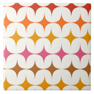 Mid Century Modern Colorful Starbursts On White Ceramic Tile