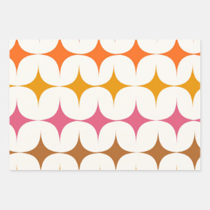 Mid Century Modern Colorful Starbursts On White Wrapping Paper Sheets