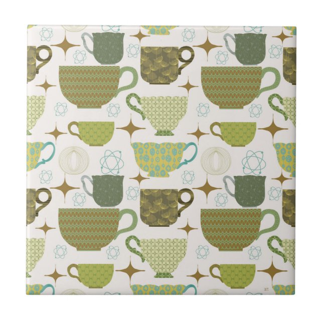 Mid Century Modern Colorful Teacup Ceramic Tile (Front)
