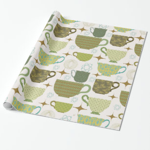 Mid Century Modern Colorful Teacup Wrapping Paper