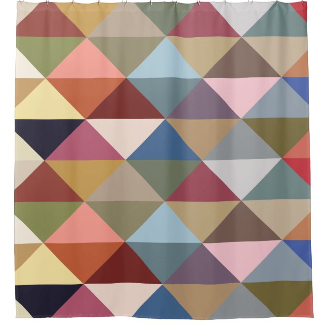 Mid Century Modern Colorful Triangles Shower Curtain (Front)
