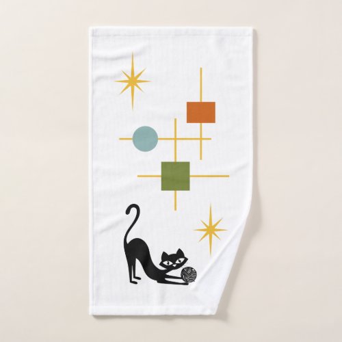 Mid Century Modern Cool Black Cat Atomic Bath Towel Set
