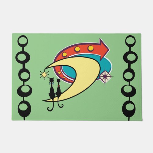 Mid Century Modern Cool Cat Boomerang Moon Doormat