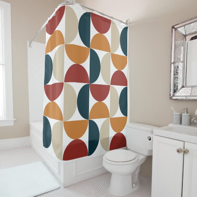 Mid-Century Modern Copper Firefly     Shower Curtain (In Situ)