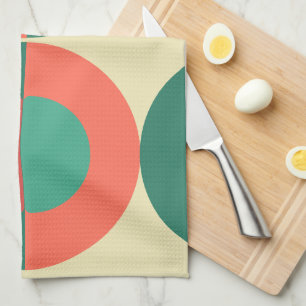 Mid-Century Modern Coral Mint     Kitchen Towel