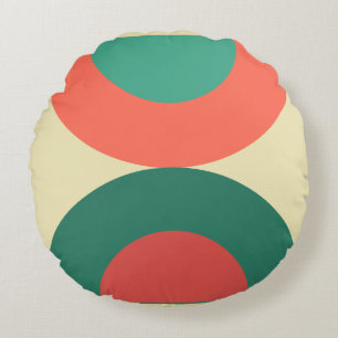 Mid-Century Modern Coral Mint T Round Pillow