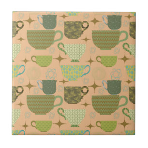 Mid Century Modern Coral Teacup Ceramic Tile