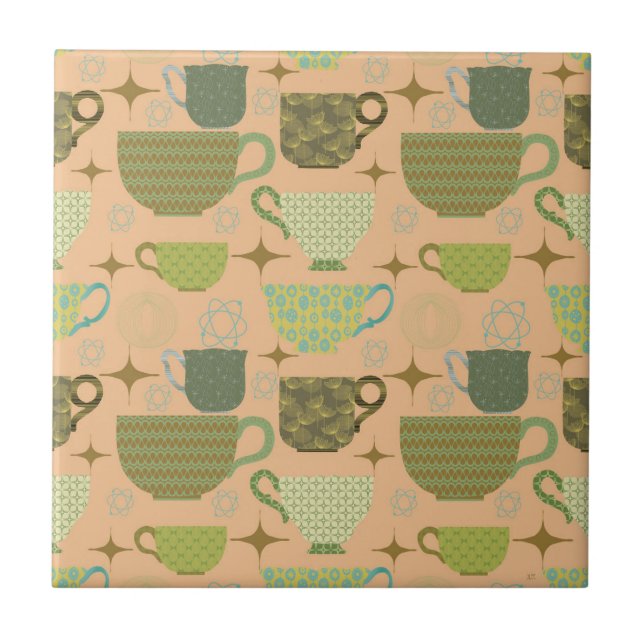 Mid Century Modern Coral Teacup Ceramic Tile (Front)
