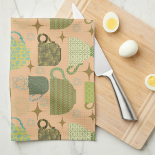 Mid Century Modern Coral Teacup Kitchen Towel
