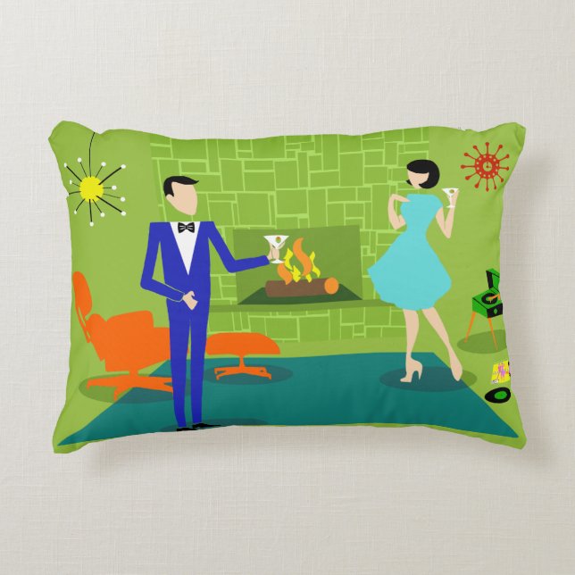 Mid Century Modern Couple Accent Pillow (Front)