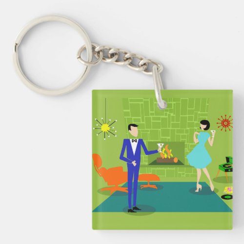 Mid Century Modern Couple Acrylic Keychain