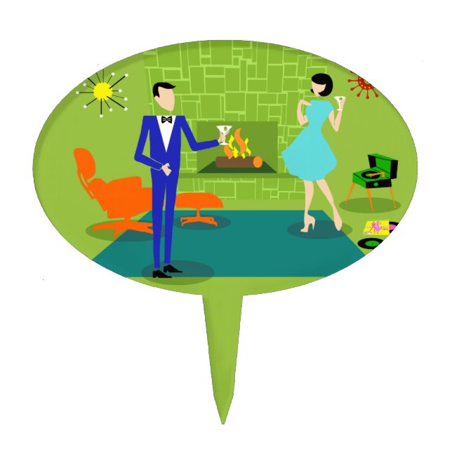 Mid Century Modern Couple Cake Pick (Front)