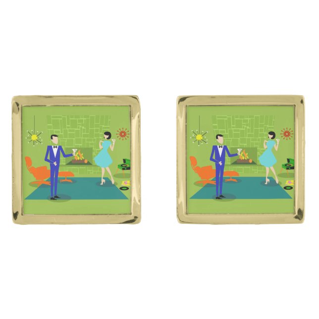 Mid Century Modern Couple Cufflinks (Front)
