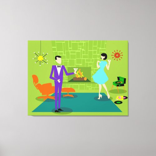Mid Century Modern Couple Custom Stretched Canvas