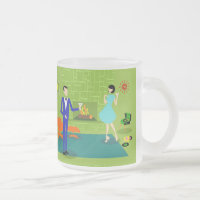 Mid Century Modern Couple Frosted Glass Mug