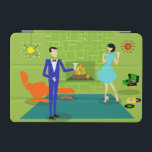 Mid Century Modern Couple iPad Mini Cover<br><div class="desc">This Mid Century Modern Couple iPad Mini Cover looks like a scene out of a romantic comedy. The 1960's style, minimalist art design features an attractive cartoon couple enjoying a romantic evening at home. The sophisticated room prominently features a green stone wall with a roaring fire in the fireplace. The...</div>